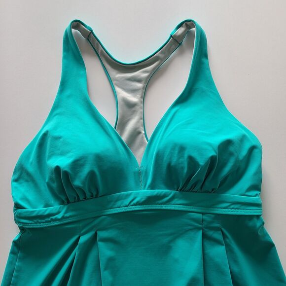 Lands' End Women’s Aqua Tankini Swim Top V-Neck Flutter Top W/Racerback Size 10 - Picture 2 of 7